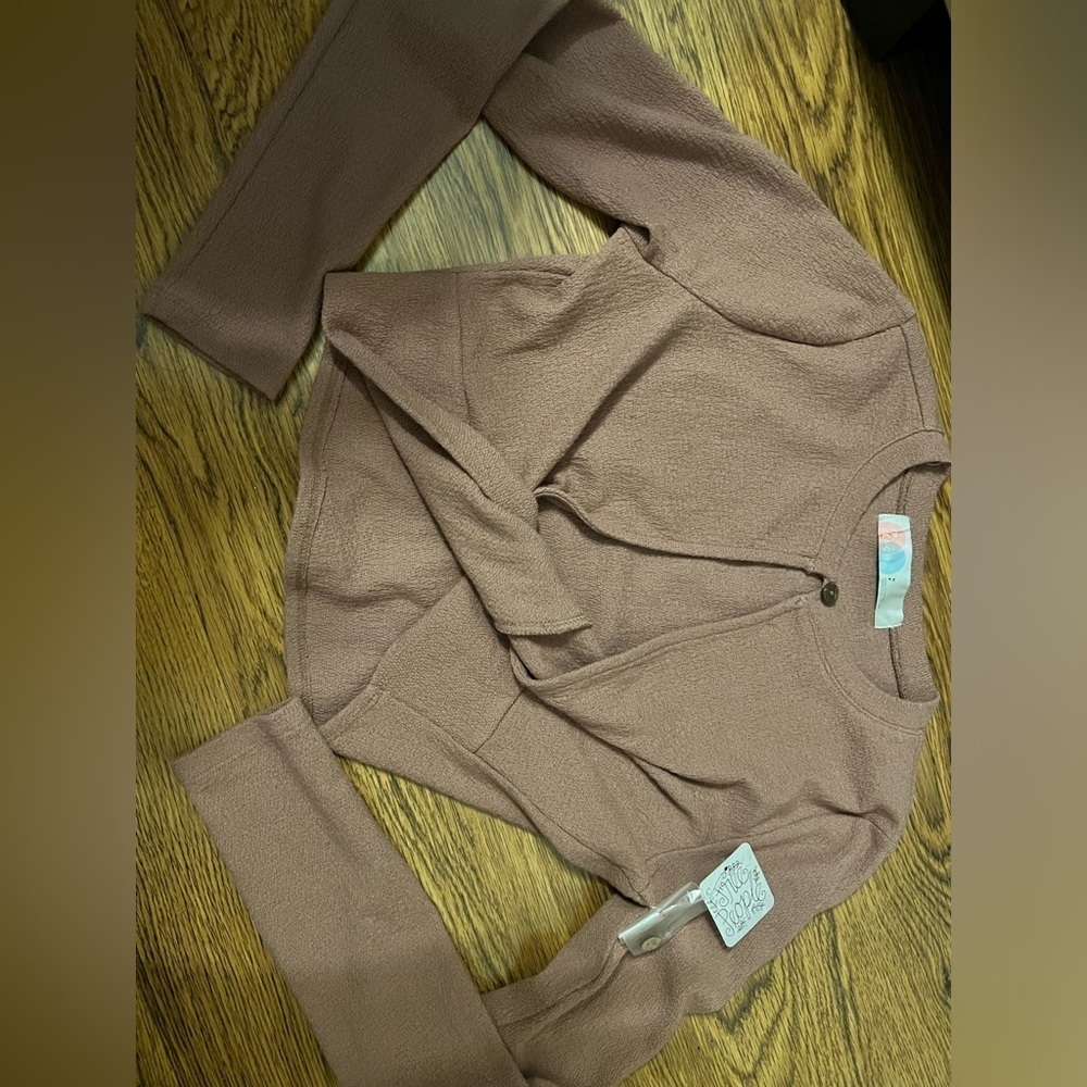 Free people beach long sleeve stretchy dusty nude open front crop top small new - Picture 4 of 7